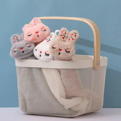 Cartoon rabbit coral velvet hand towel set kitchen plush bunny decor
