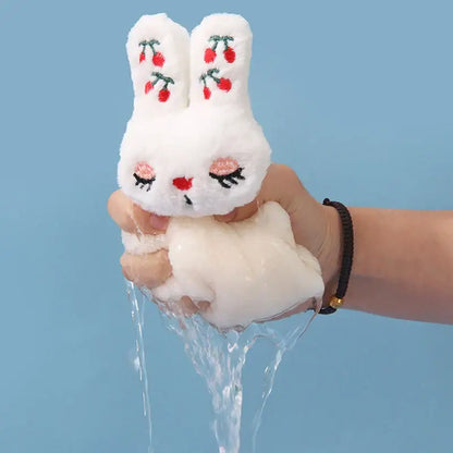 Cartoon rabbit coral velvet hand towel set kitchen plush bunny decor
