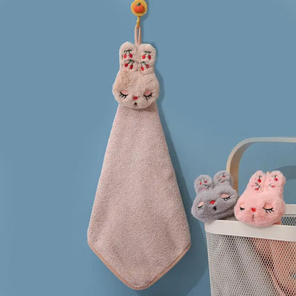 Cartoon rabbit coral velvet hand towel set kitchen plush bunny decor