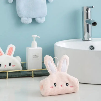 Cartoon rabbit pink & blue microfiber hand towel bathroom decor