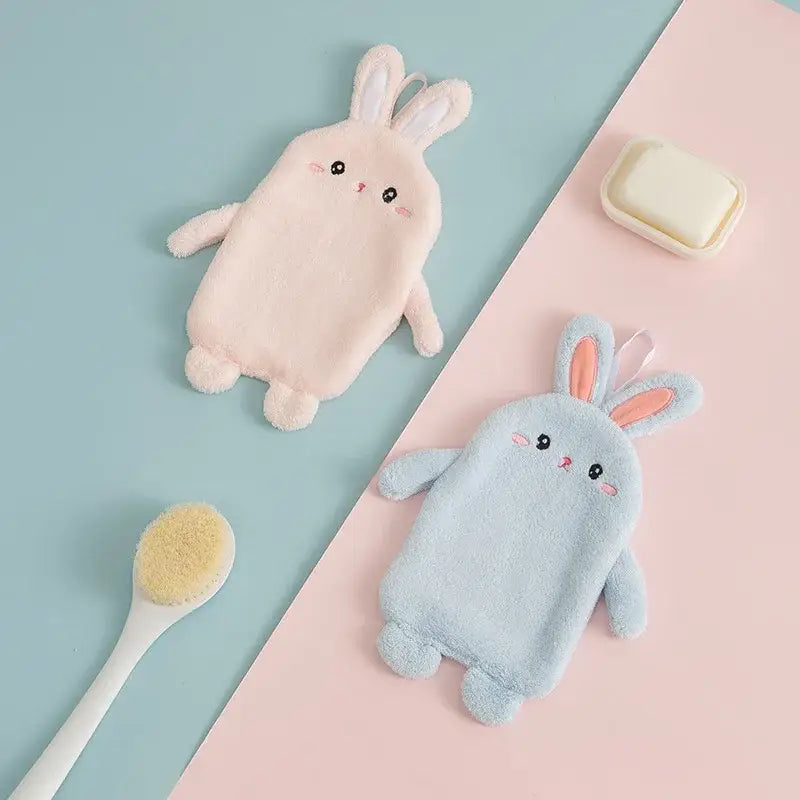 Cartoon rabbit pink & blue microfiber hand towel bathroom decor