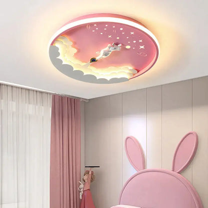 Cartoon rocket led ceiling light for bedroom blue & orange space design
