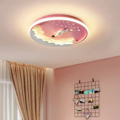 Cartoon rocket led ceiling light for bedroom blue & orange space design