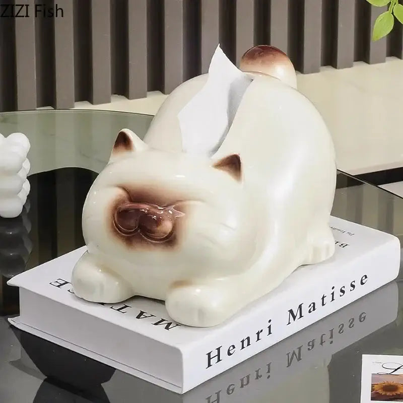 Cartoon siamese kitten ceramic tissue box living room decor