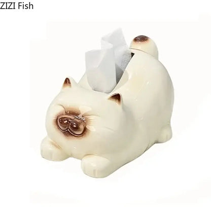 Cartoon siamese kitten ceramic tissue box living room decor