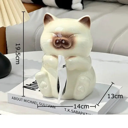 Cartoon siamese kitten ceramic tissue box living room decor
