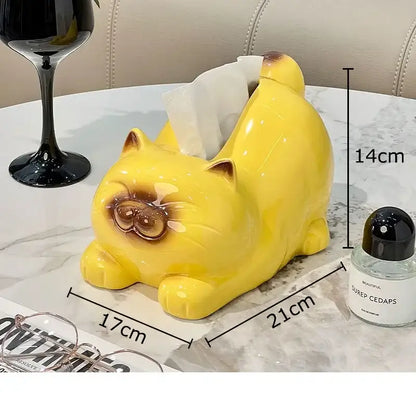 Cartoon siamese kitten ceramic tissue box living room decor