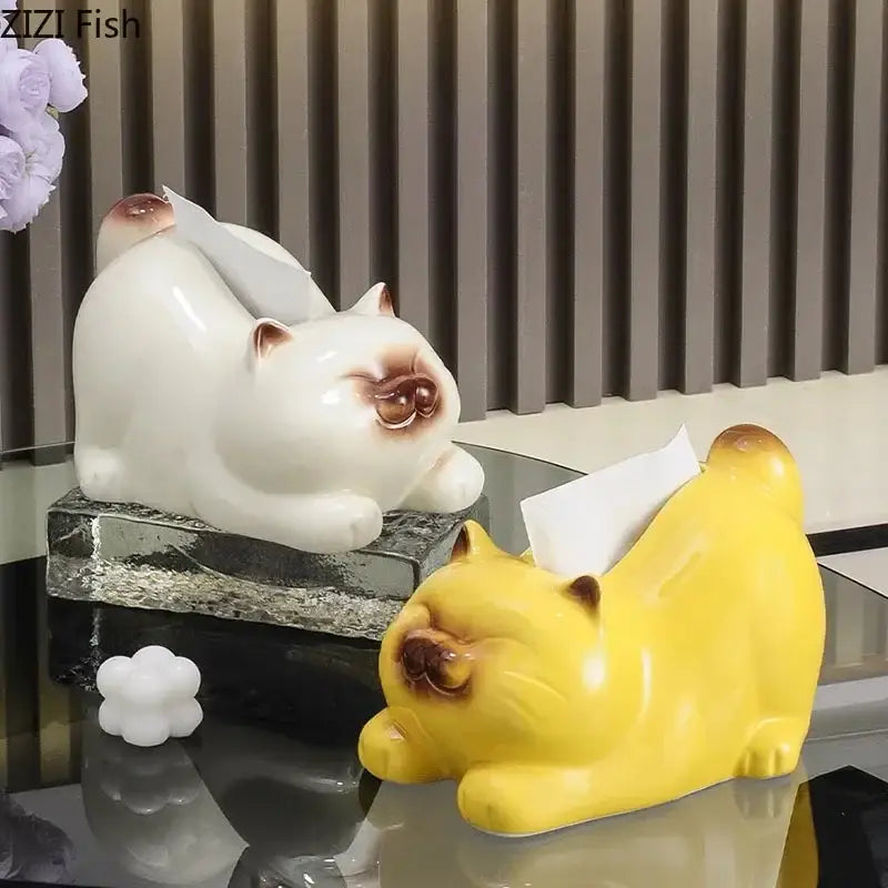 Cartoon siamese kitten ceramic tissue box living room decor