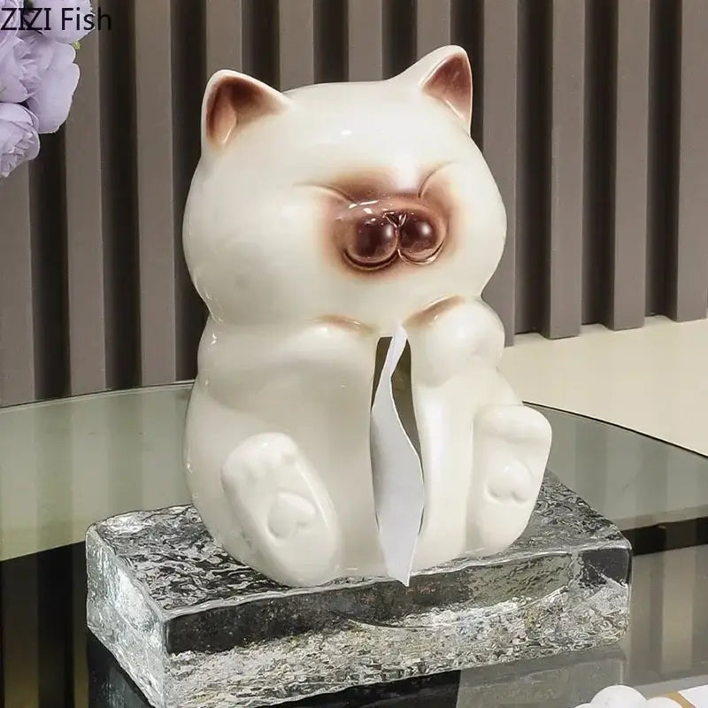 Cartoon siamese kitten ceramic tissue box living room decor