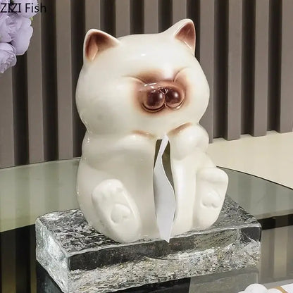 Cartoon siamese kitten ceramic tissue box living room decor