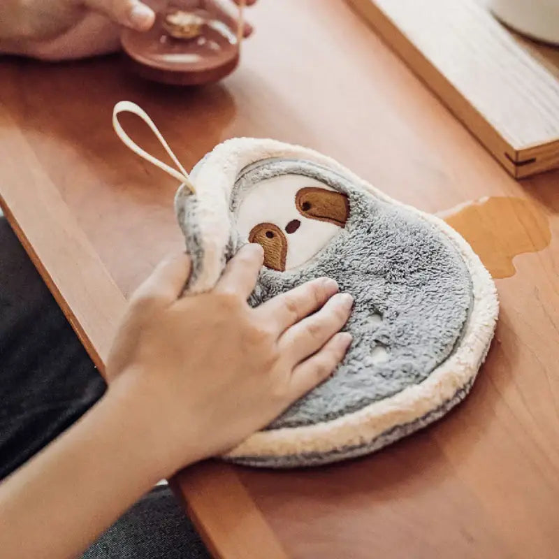 Cartoon sloth hand towels three piece plush kitchen dishcloth set
