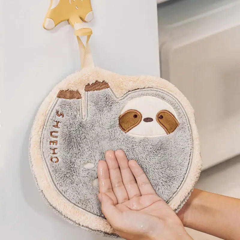 Cartoon sloth hand towels three piece plush kitchen dishcloth set