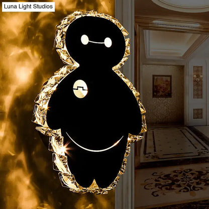 Cartoon snow man wall mount black plush led light for bedroom