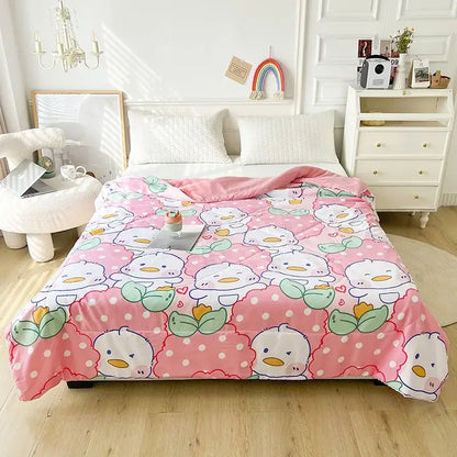 Cartoon strawberry white & pink quilted double blanket bedroom