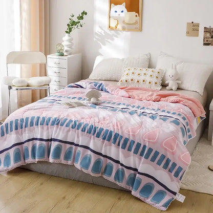 Cartoon strawberry white & pink quilted double blanket bedroom