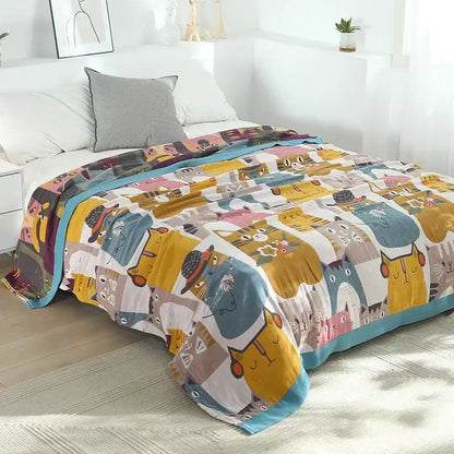 Cartoon throw blanket yellow & gray quilt bedroom throw