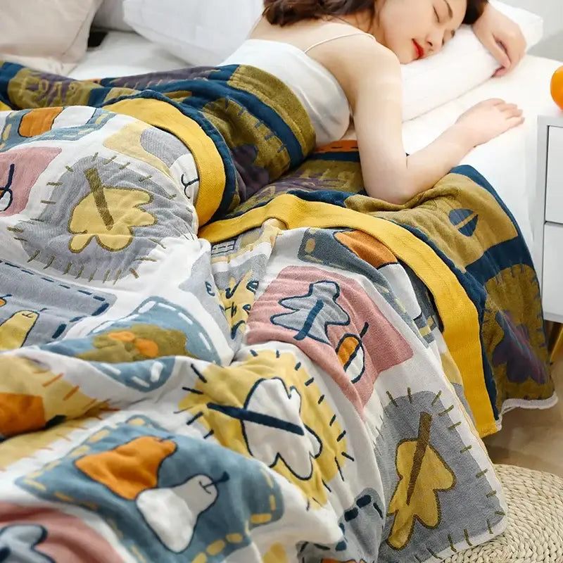 Cartoon throw blanket yellow & gray quilt bedroom throw
