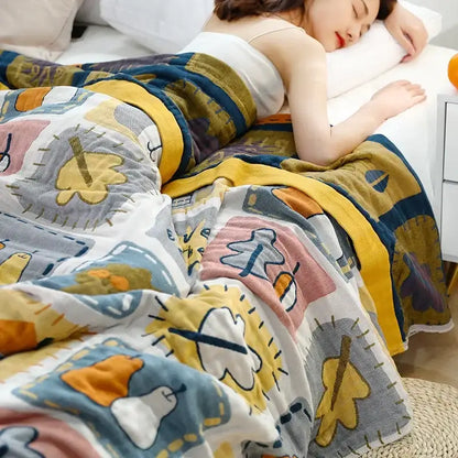 Cartoon throw blanket yellow & gray quilt bedroom throw