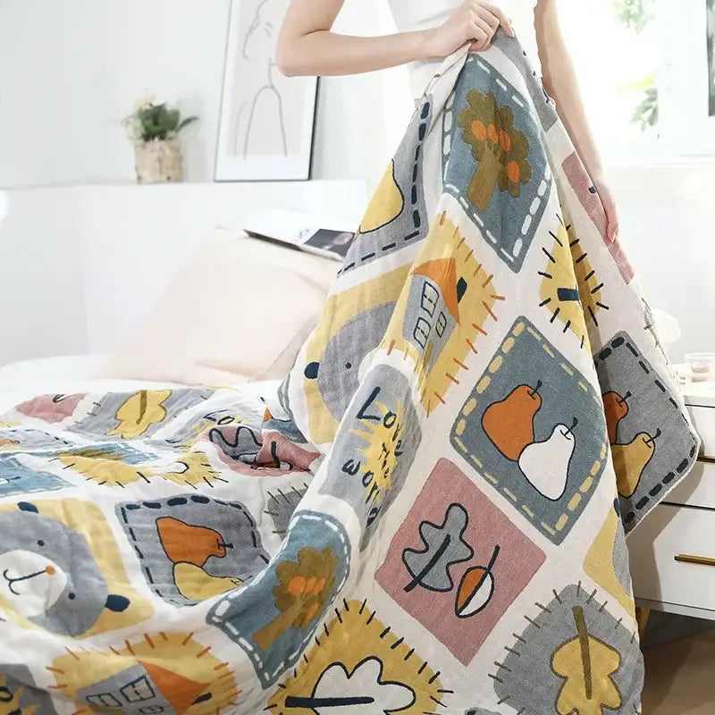 Cartoon throw blanket yellow & gray quilt bedroom throw