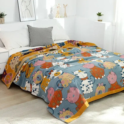 Cartoon throw blanket yellow & gray quilt bedroom throw