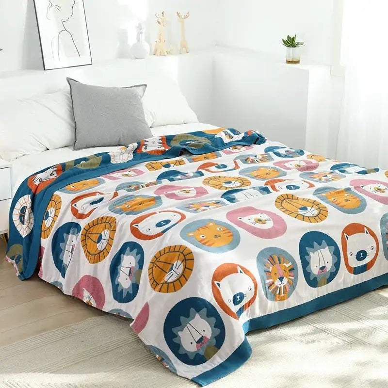 Cartoon throw blanket yellow & gray quilt bedroom throw