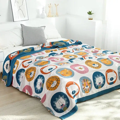 Cartoon throw blanket yellow & gray quilt bedroom throw