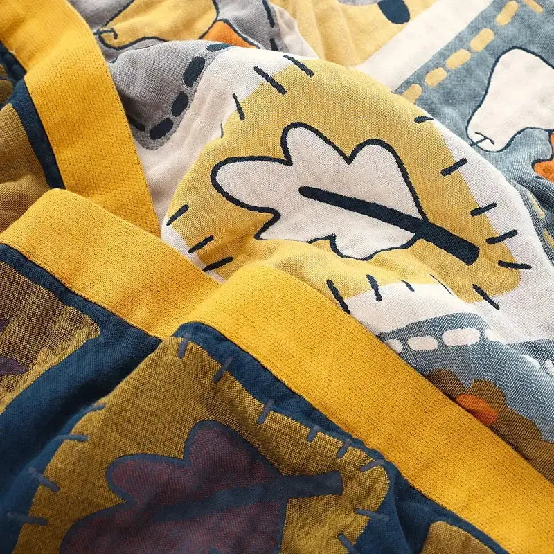 Cartoon throw blanket yellow & gray quilt bedroom throw