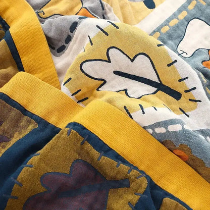 Cartoon throw blanket yellow & gray quilt bedroom throw