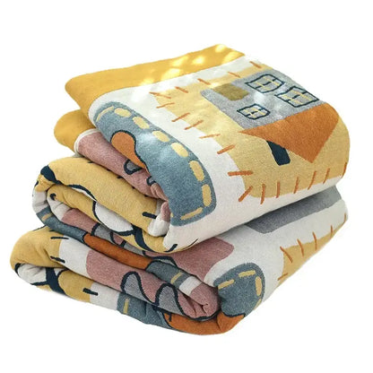 Cartoon throw blanket yellow & gray quilt bedroom throw