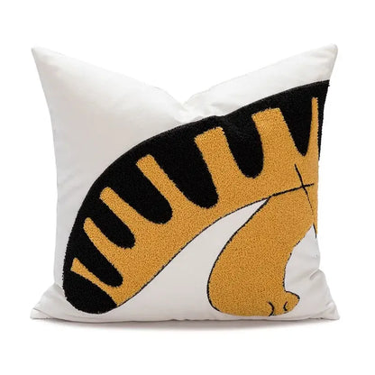 Cartoon tiger embroidered yellow cotton pillow cover bedroom