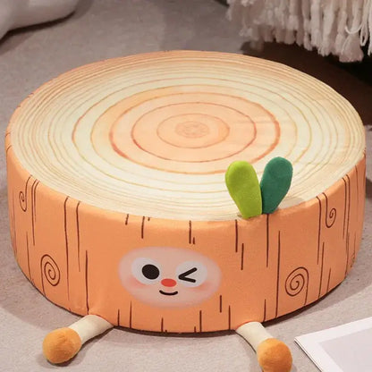 Cartoon tree stump cushion brown plush pillow for bedroom decor