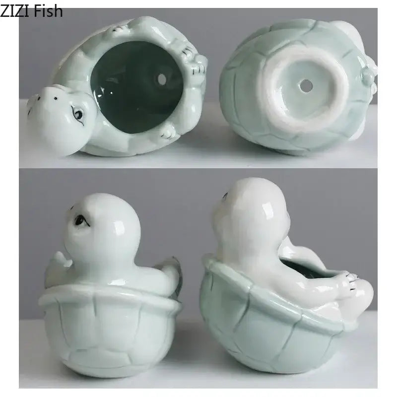 Cartoon turtle ceramic flower vase light green living room decor