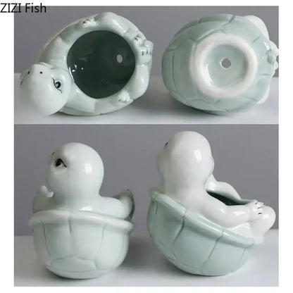 Cartoon turtle ceramic flower vase light green living room decor