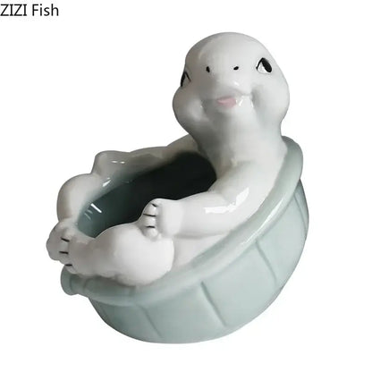 Cartoon turtle ceramic flower vase light green living room decor