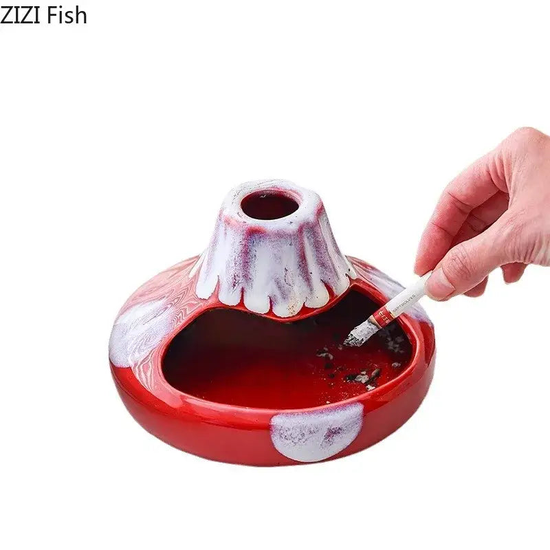 Cartoon volcanic ceramic ashtray red & white office desk decor