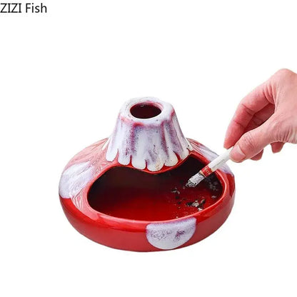 Cartoon volcanic ceramic ashtray red & white office desk decor