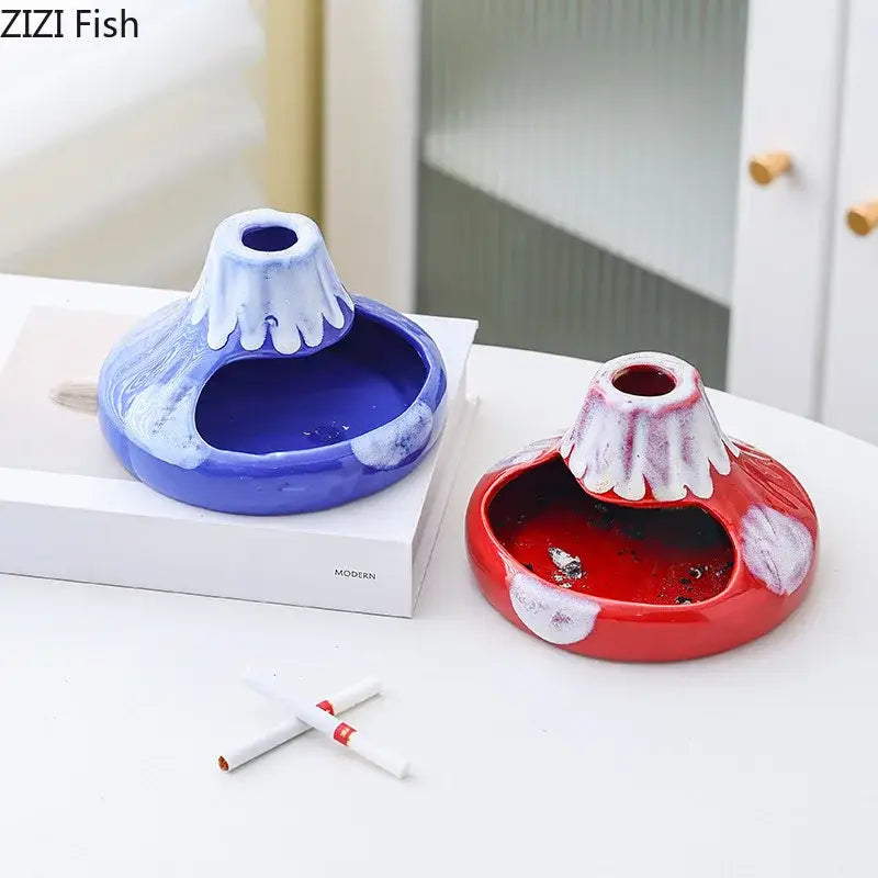 Cartoon volcanic ceramic ashtray red & white office desk decor