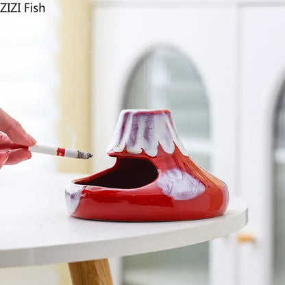Cartoon volcanic ceramic ashtray red & white office desk decor