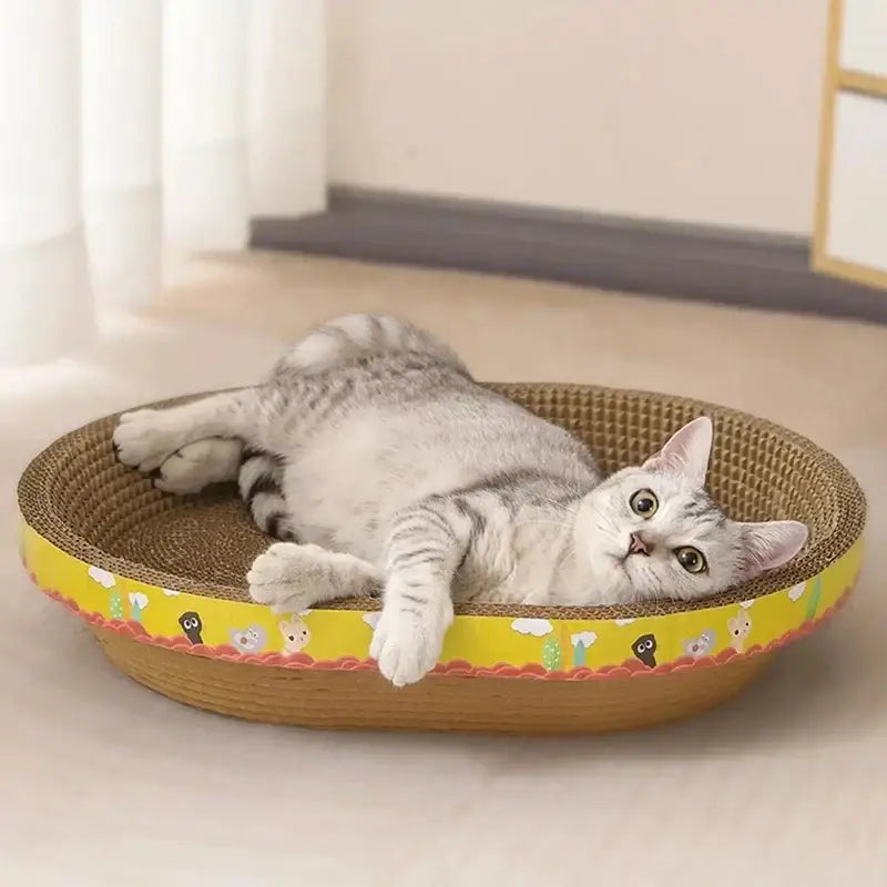 Cartoon yellow & brown cat scratch lounge bed living room toy