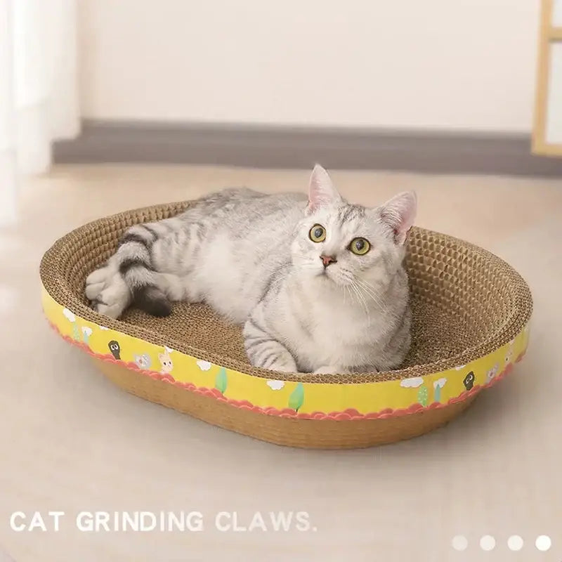 Cartoon yellow & brown cat scratch lounge bed living room toy