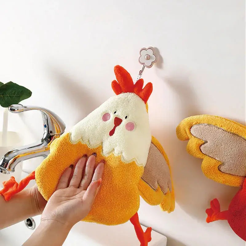 Cartoon yellow & white chicken coral velvet hand towel kitchen decor