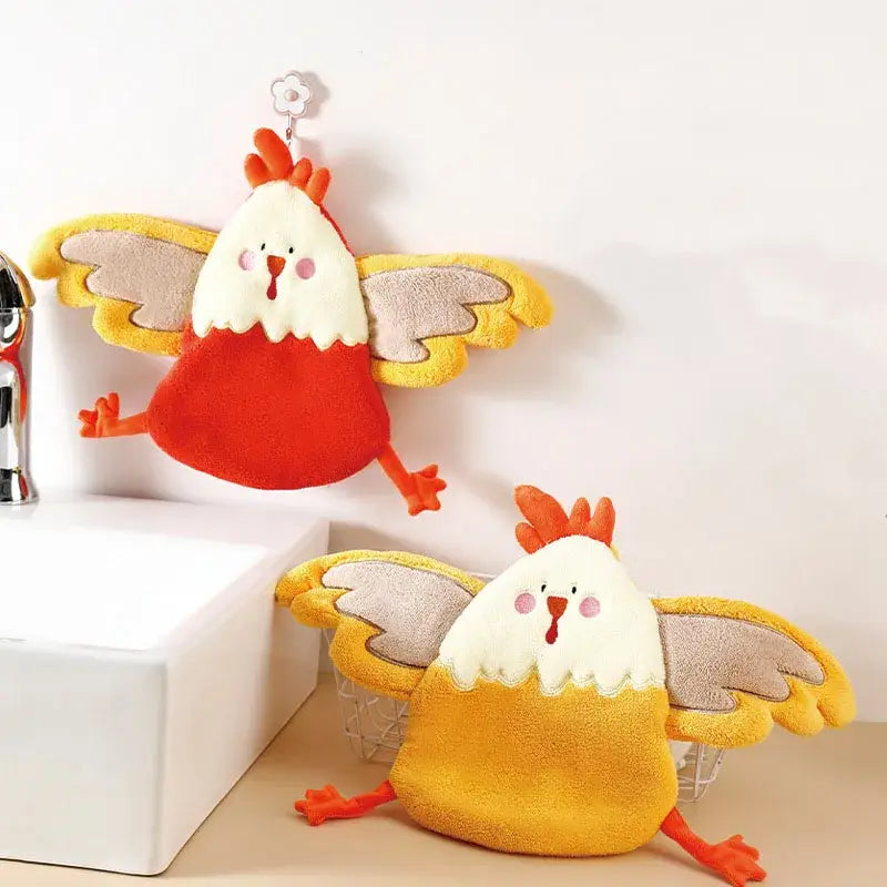 Cartoon yellow & white chicken coral velvet hand towel kitchen decor