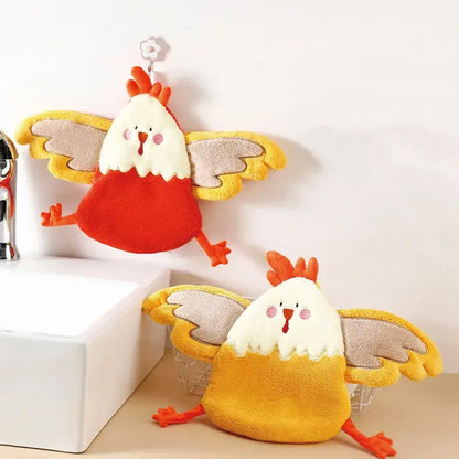 Cartoon yellow & white chicken coral velvet hand towel kitchen decor