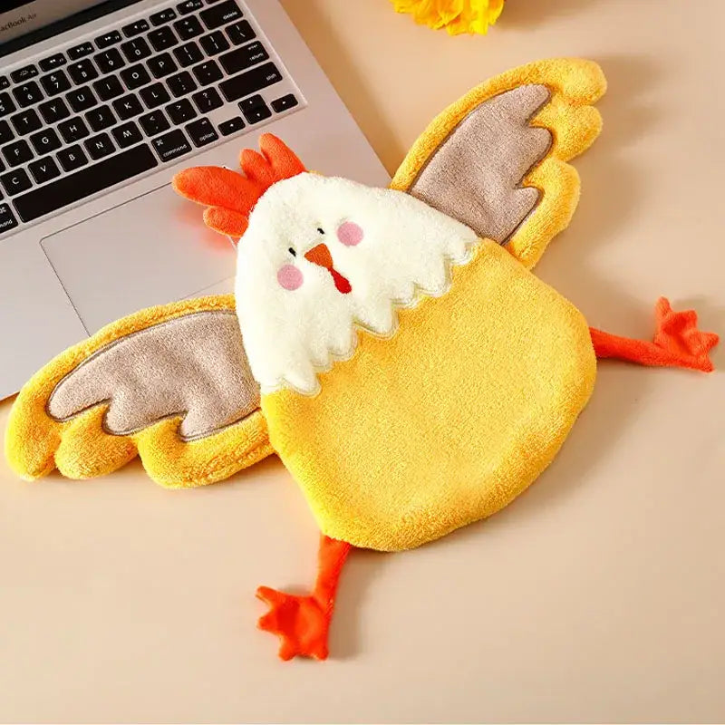Cartoon yellow & white chicken coral velvet hand towel kitchen decor