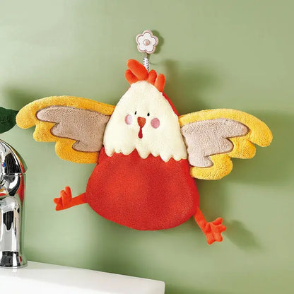 Cartoon yellow & white chicken coral velvet hand towel kitchen decor