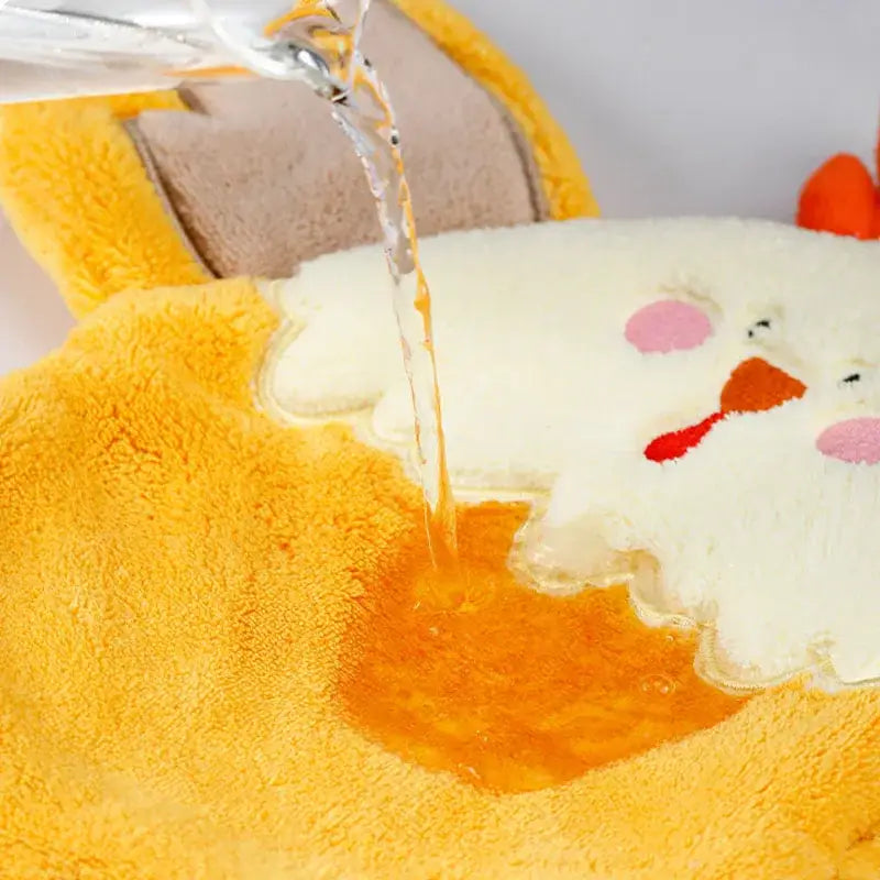 Cartoon yellow & white chicken coral velvet hand towel kitchen decor