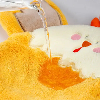 Cartoon yellow & white chicken coral velvet hand towel kitchen decor