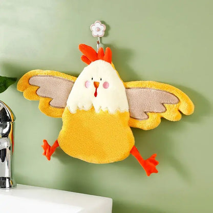 Cartoon yellow & white chicken coral velvet hand towel kitchen decor