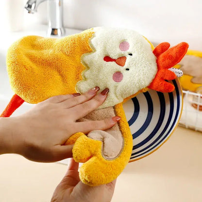 Cartoon yellow & white chicken coral velvet hand towel kitchen decor