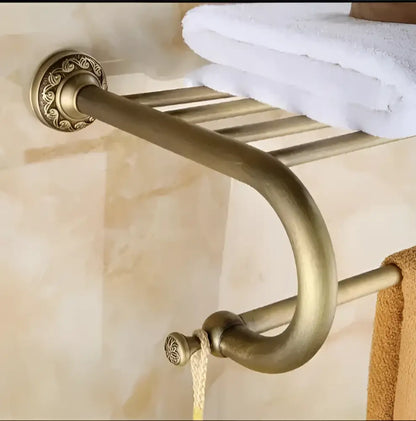 Carved antique bronze brass bathroom hardware set with wall lamps